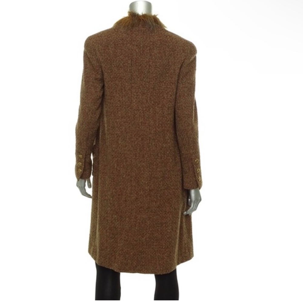CHANEL Fur Long Coat Tweed Brown FR 36 - Picture 2 of 3